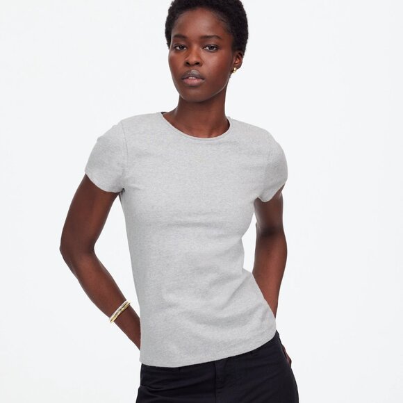 Madewell Essential Slim Tee in Lightweight Cotton in Hthr Medium Grey, Size XXS - Picture 1 of 9